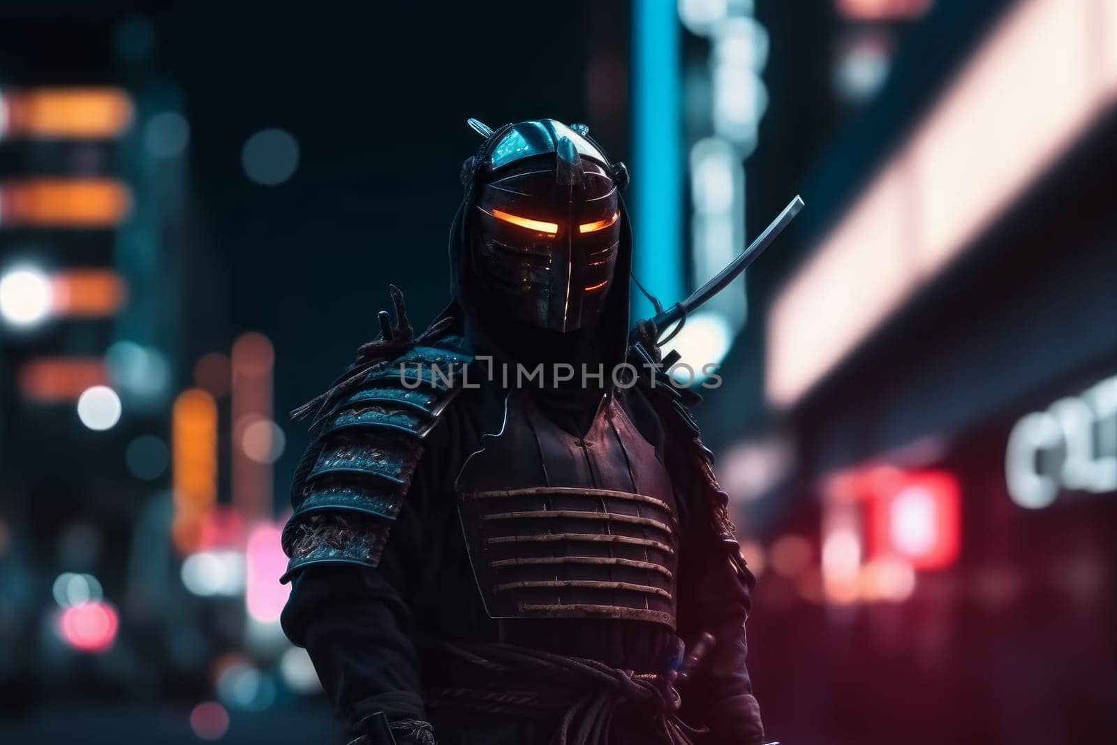 Japan street samurai. Samurai armor. Generate Ai