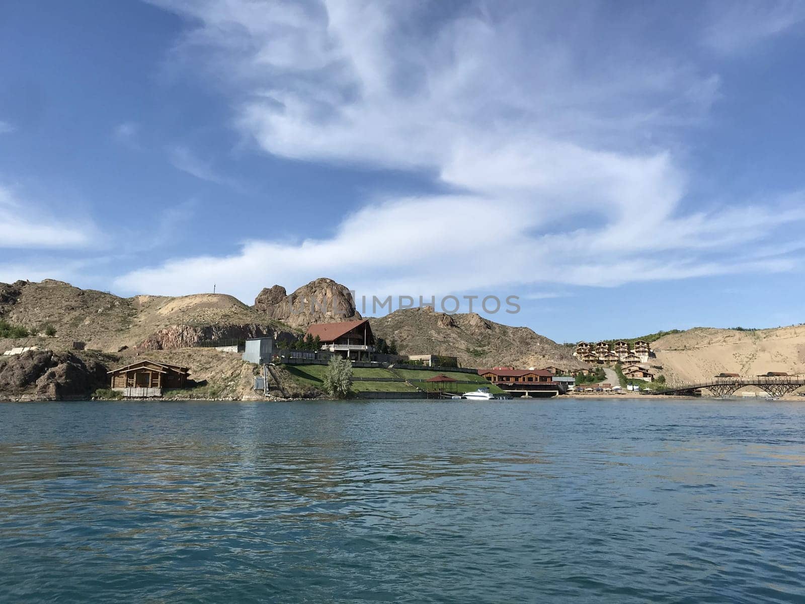 Lake Mead, Nevada. Lake Mohave. Water, mountains, and a lakeside resort. by Pukhovskiy