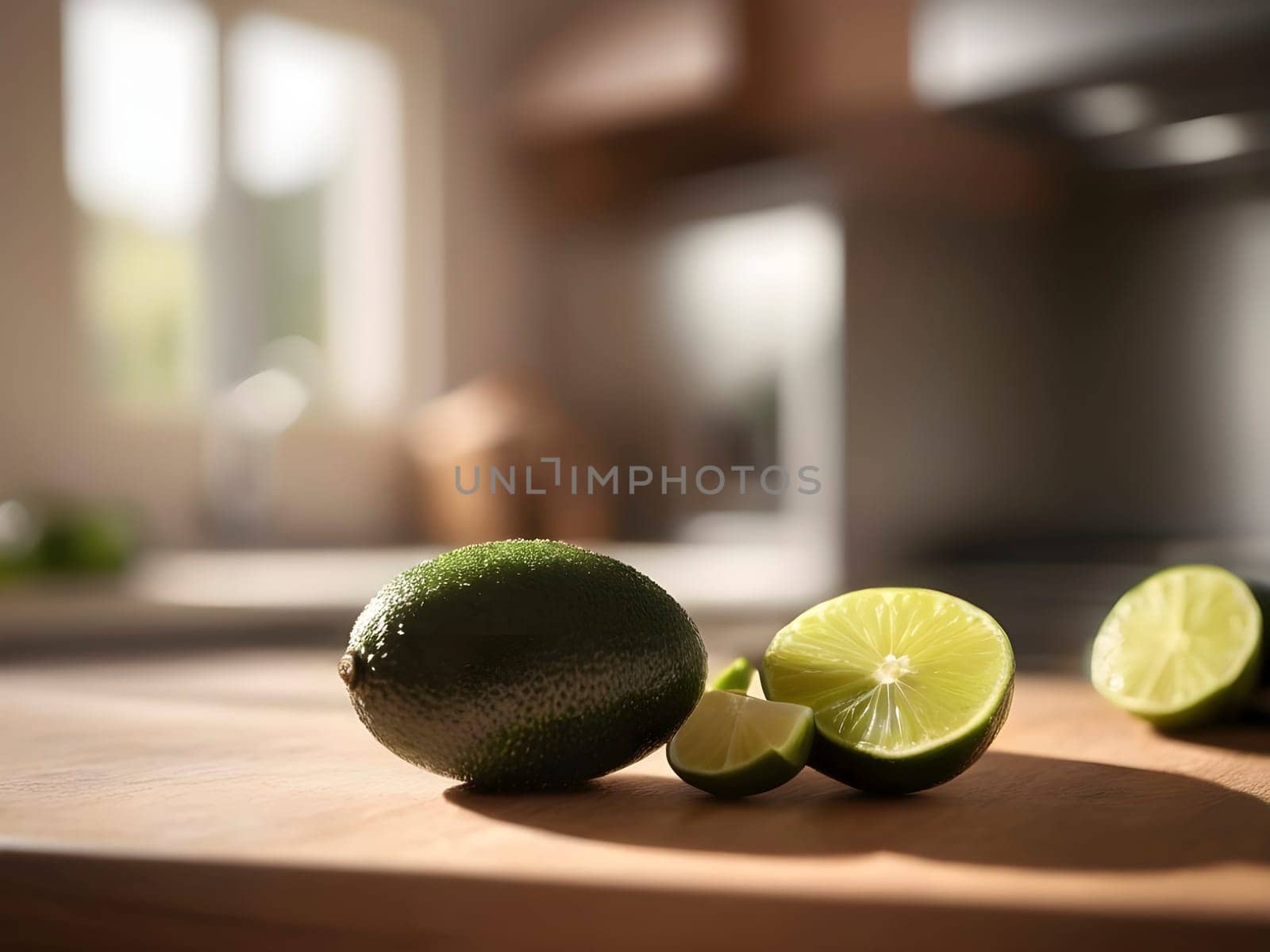 Citrus Elegance: Finger Lime Spotlight in a Sunlit Kitchen Atmosphere.