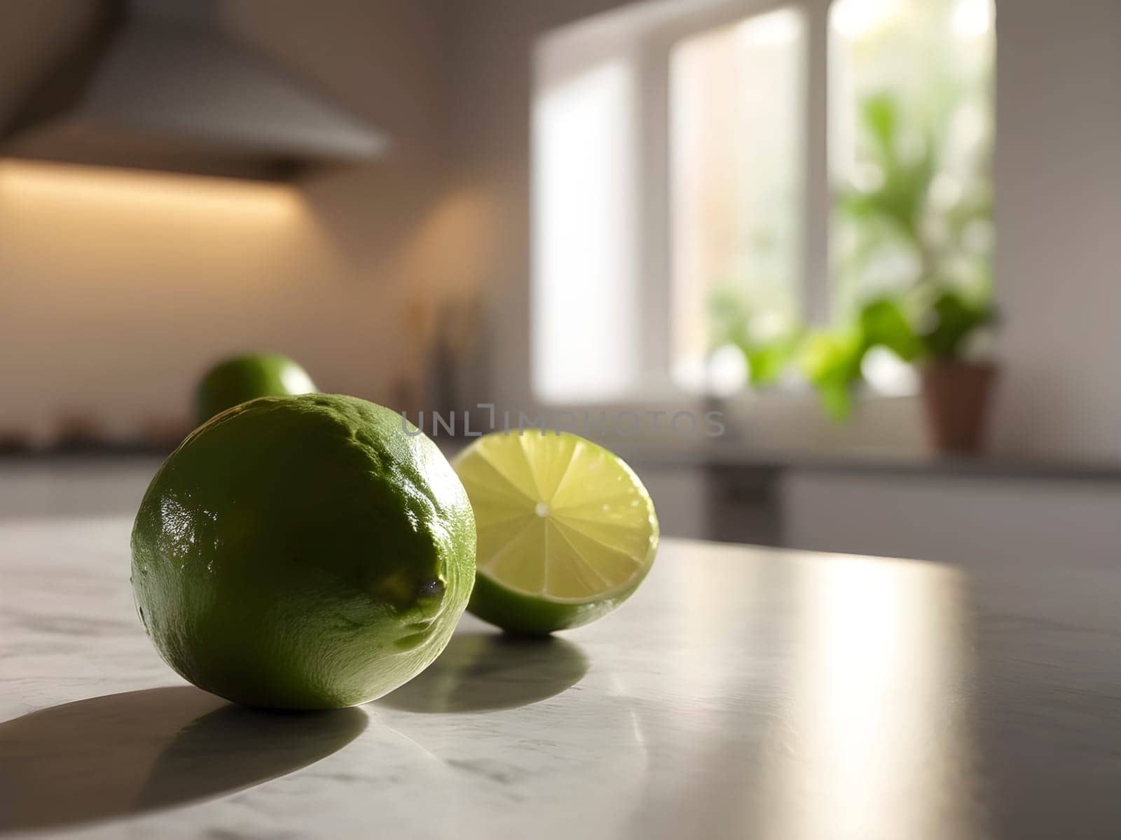 Kitchen Serenity: Welcoming Warmth with a Focused Kaffir Lime in Soft Afternoon Light.