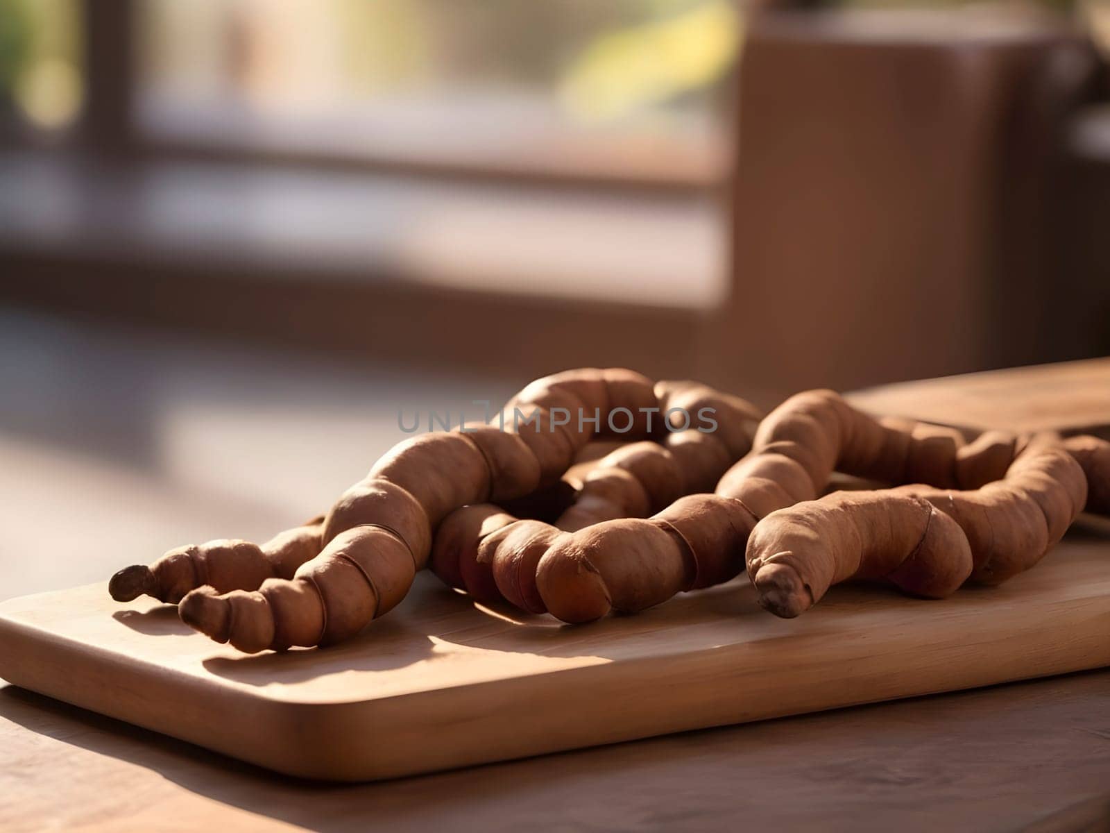 Capturing Flavor: Tamarind Delight on a Wooden Cutting Board in Soft Afternoon Light.