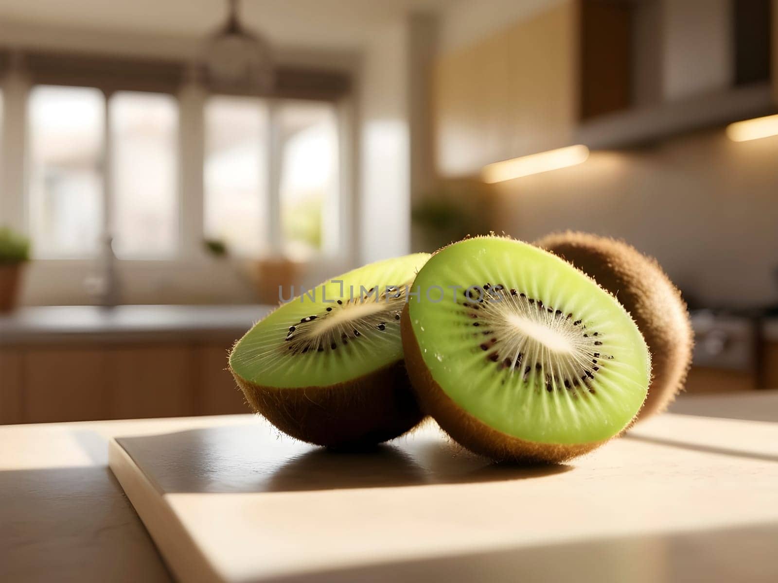 Sunny Afternoons: Kiwi Spotlight in a Cozy Kitchen Bathed in Warm Light.