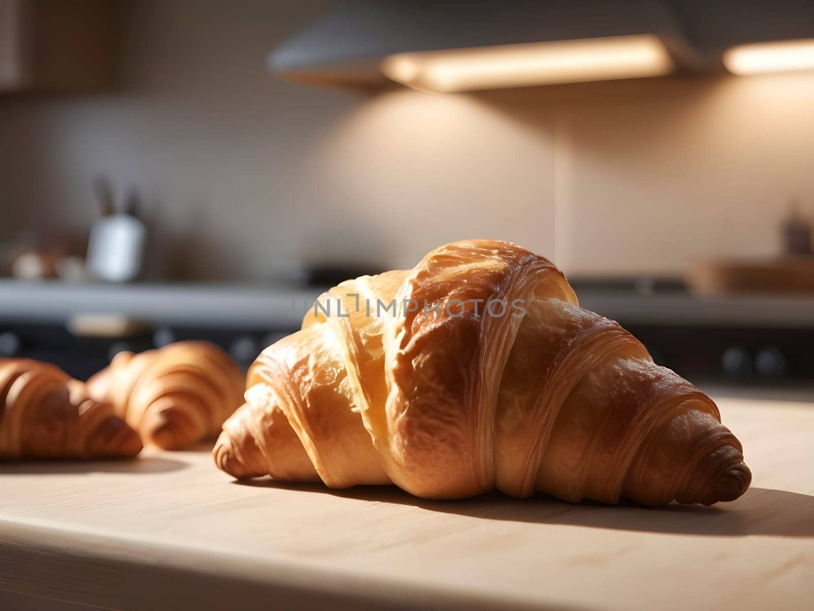 Afternoon Delight: Croissant Takes Center in a Cozy, Sunlit Kitchen Scene.