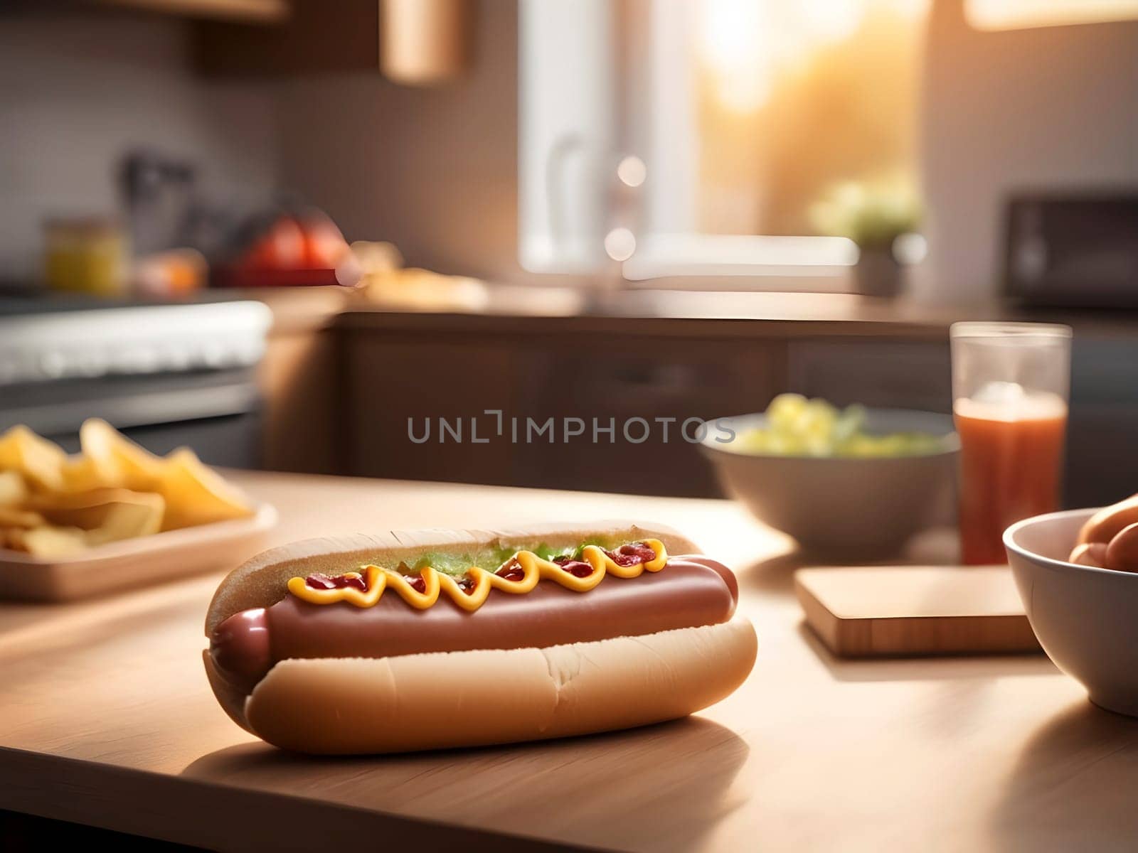 Kitchen Comfort: Hot Dog Spotlight in the Soft Glow of Afternoon Illumination by mailos