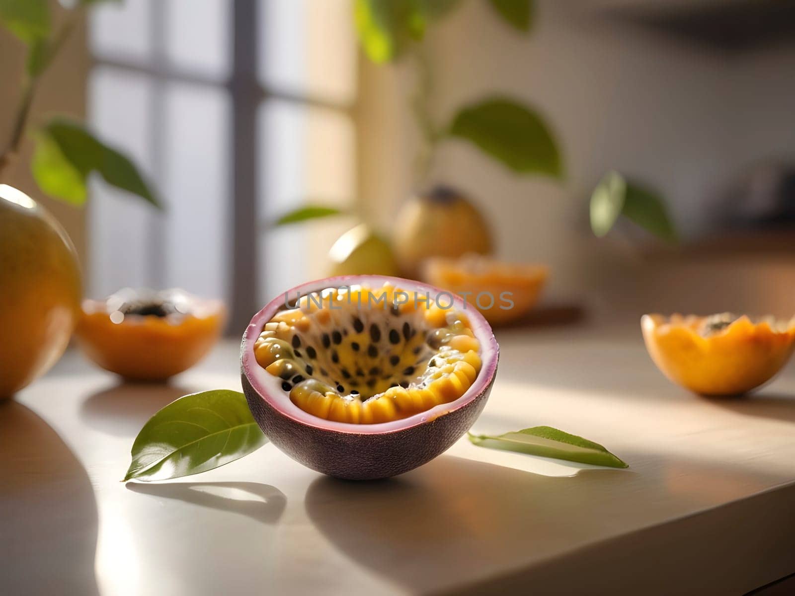 Warm Kitchen Vibes: Afternoon Light Frames the Foreground Granadilla by mailos