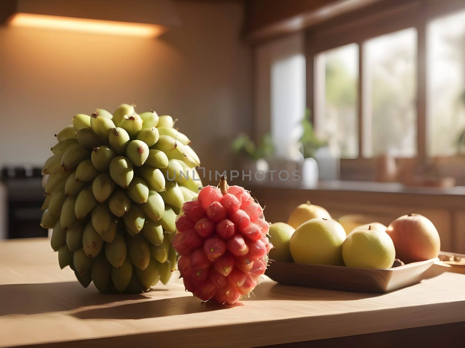 Tropical Ambiance: Longkong Fruit in Focus Amidst a Softly Lit Kitchen Glow.