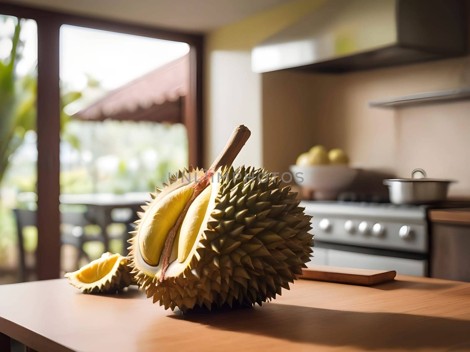 Durian Delight: A Focused Culinary Star in the Warm Afternoon Glow of the Kitchen.