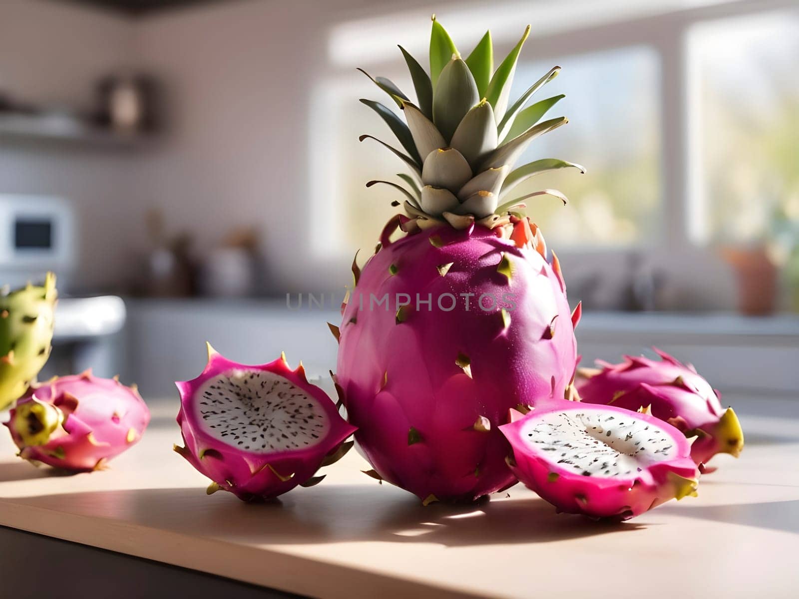 Afternoon Radiance: Pitaya Centerstage in a Warm and Welcoming Kitchen.