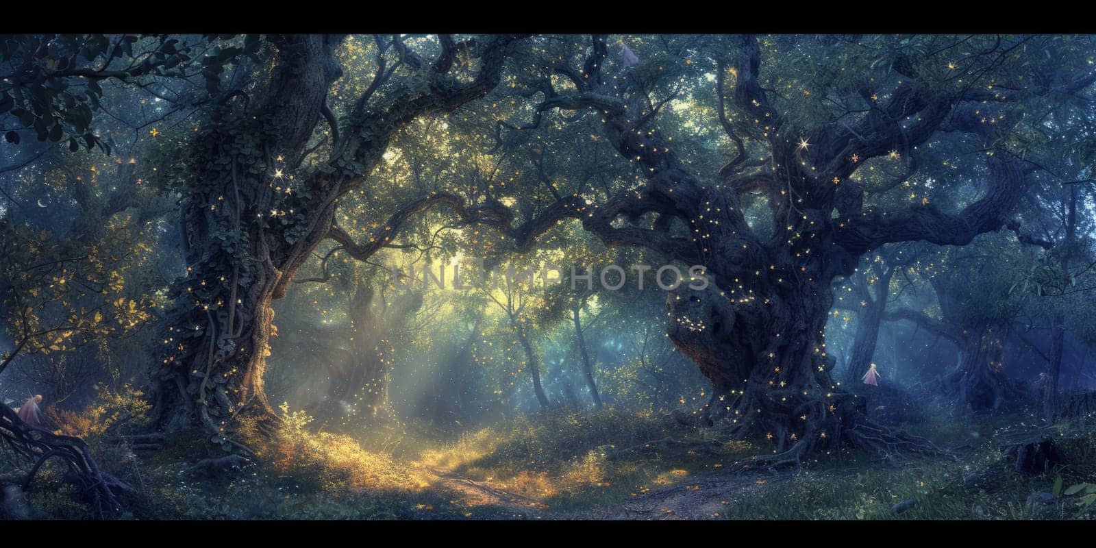 A magical forest at twilight, ethereal light. Resplendent. by biancoblue