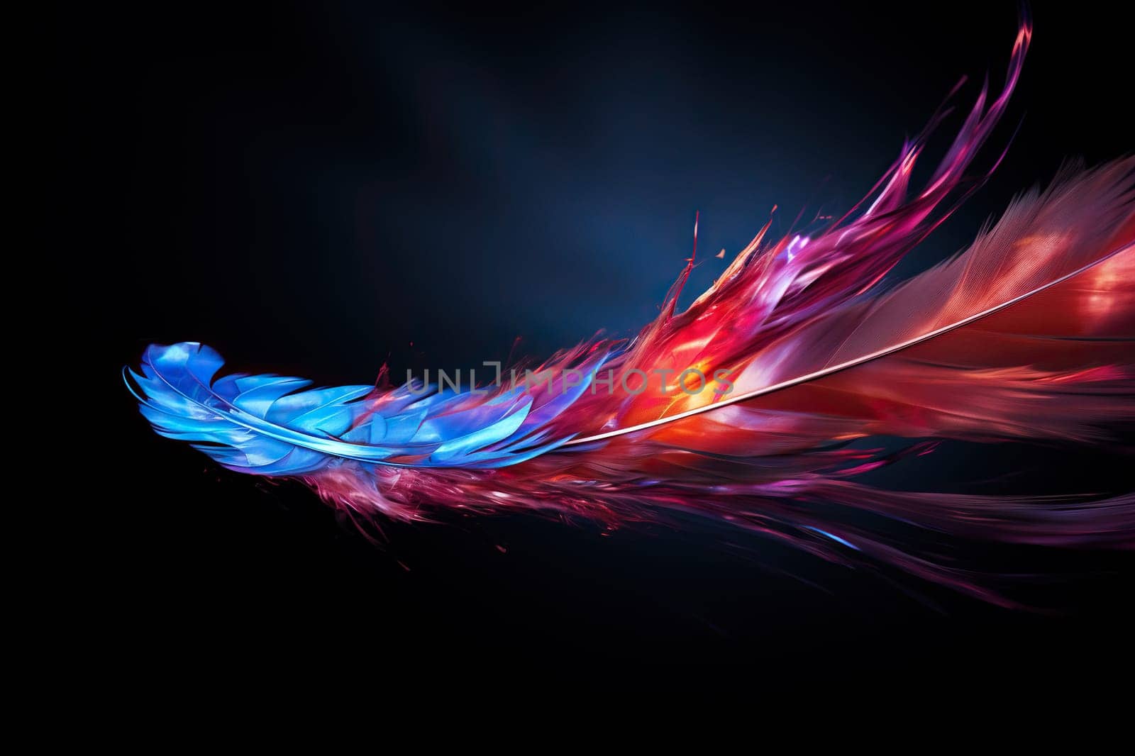 Gradient holographic neon feather on a black background. by Vovmar