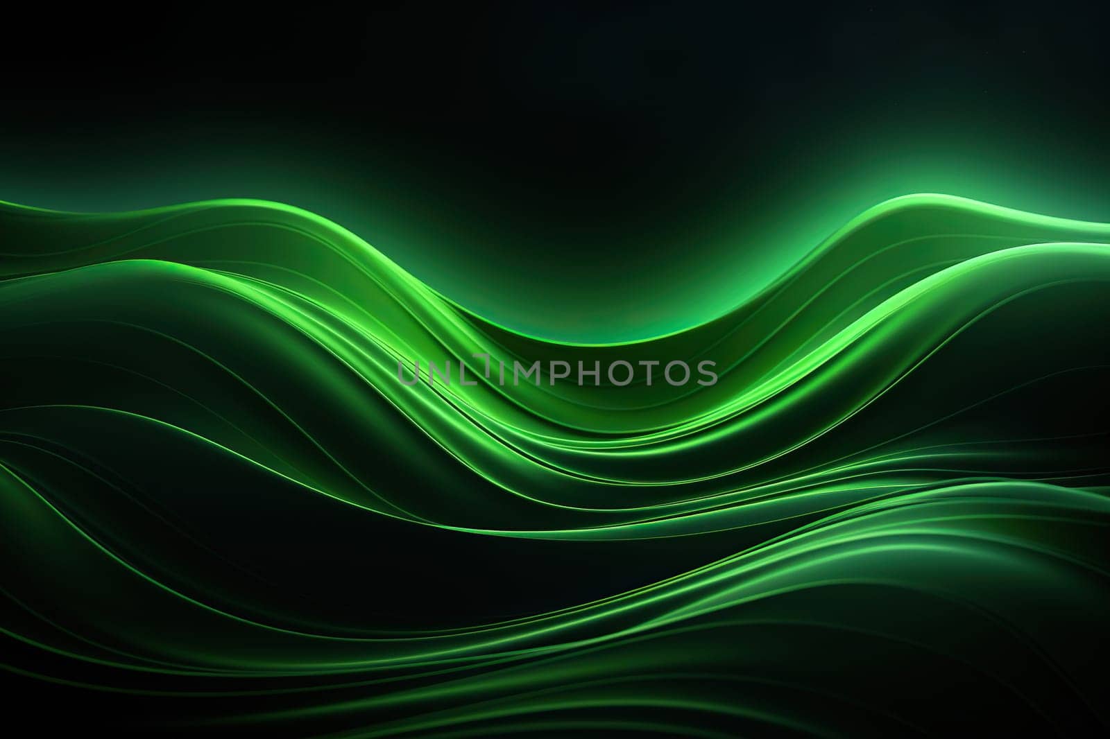 Horizontal background with abstract green waves. Generated by artificial intelligence by Vovmar