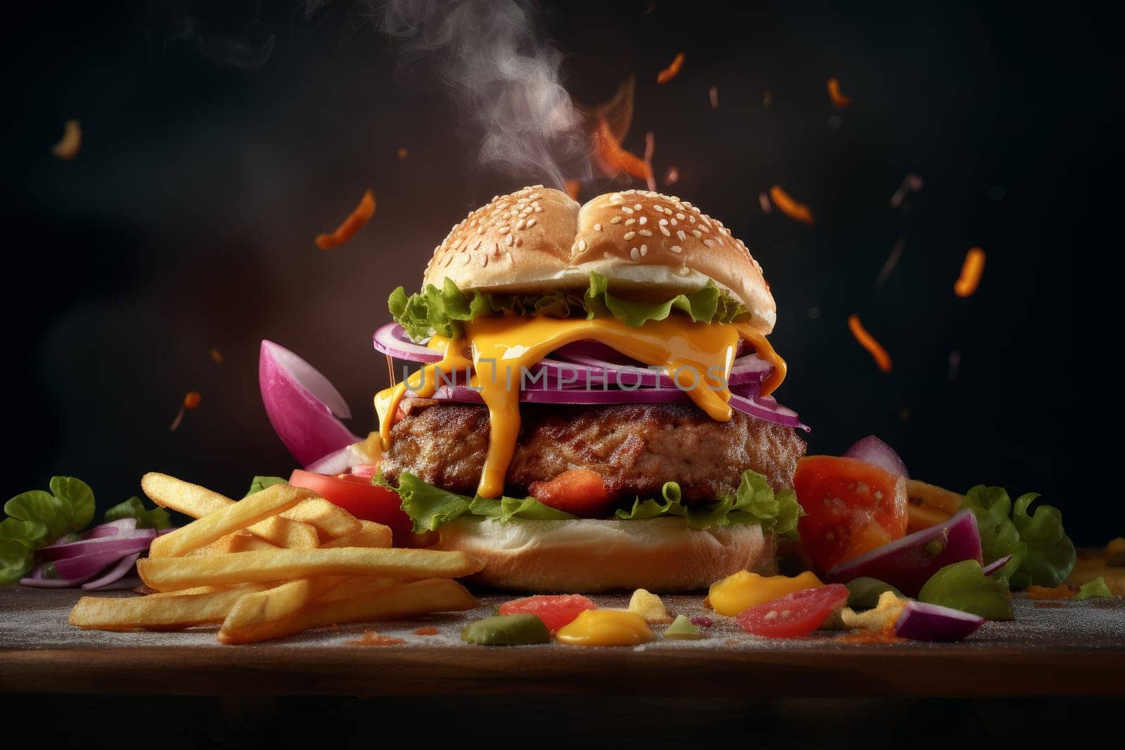 American beef burger. Generate Ai by ylivdesign