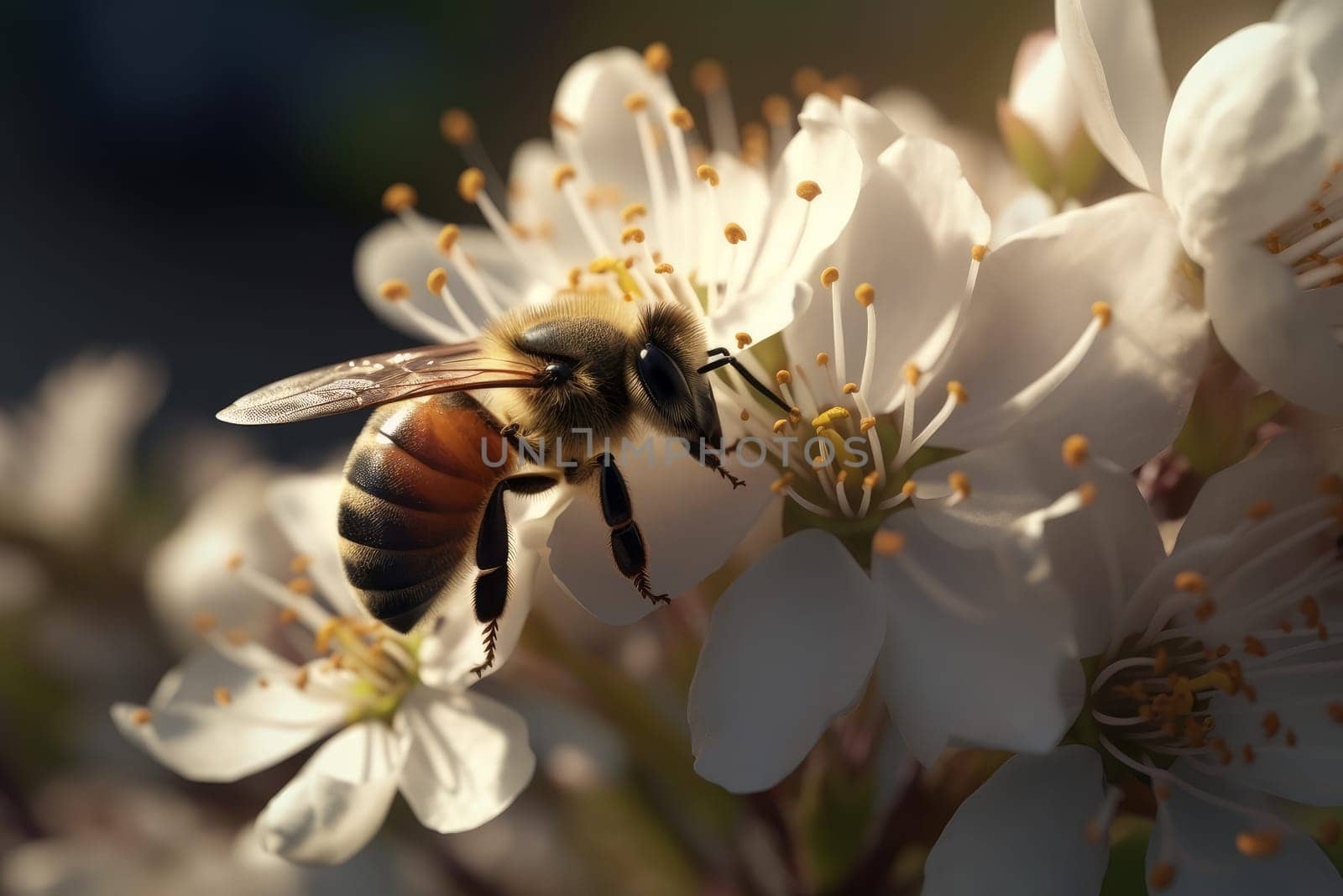 Bee macro flower. Generate Ai by ylivdesign