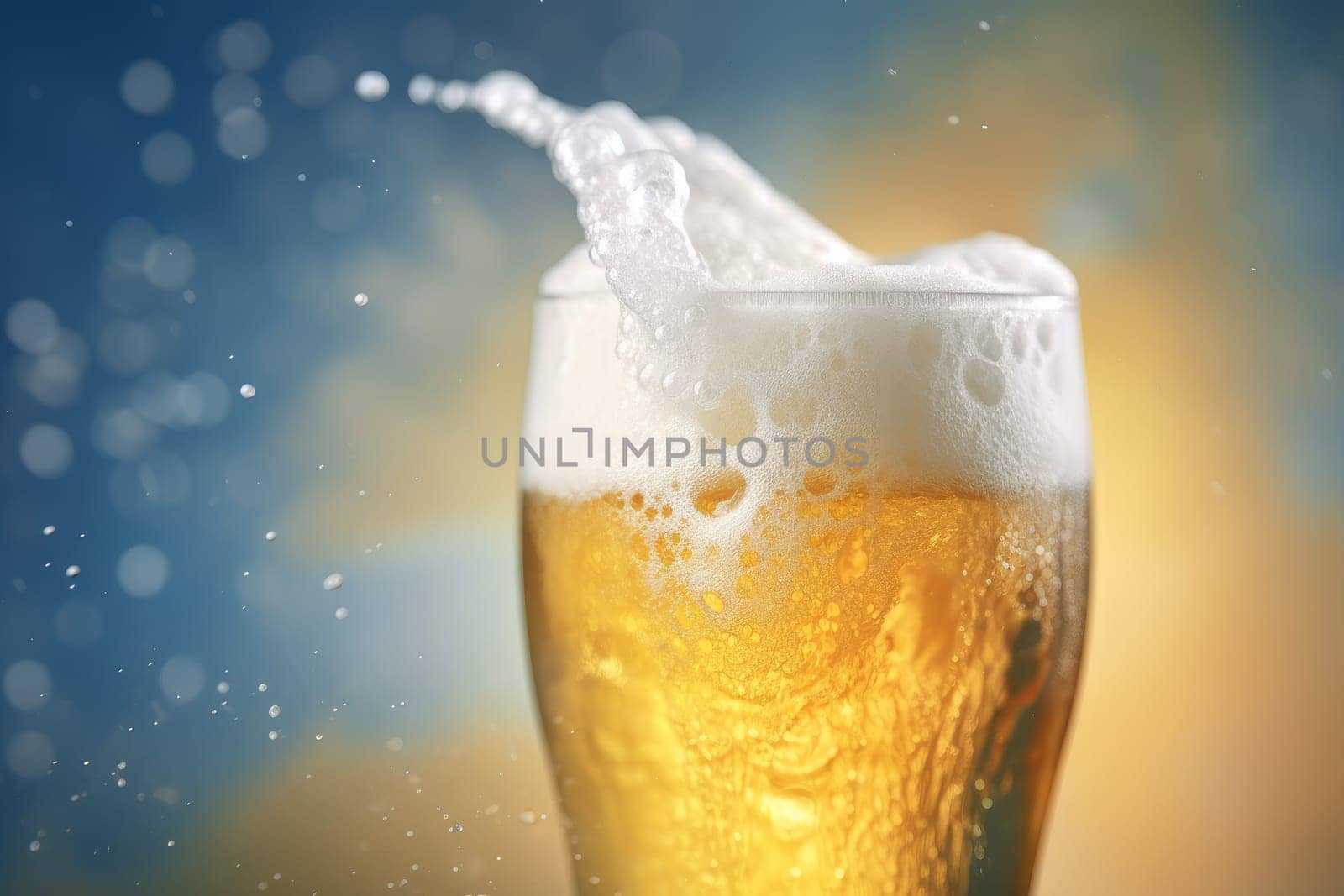 Beer with foam and drops. Generate Ai by ylivdesign