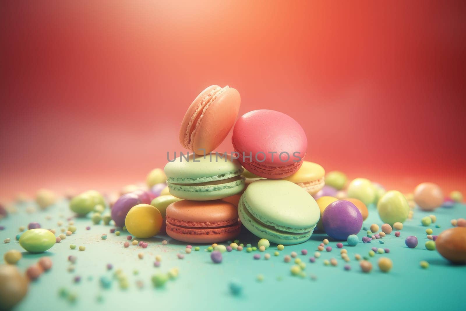 Colorful macarons pyramid. Generate Ai by ylivdesign