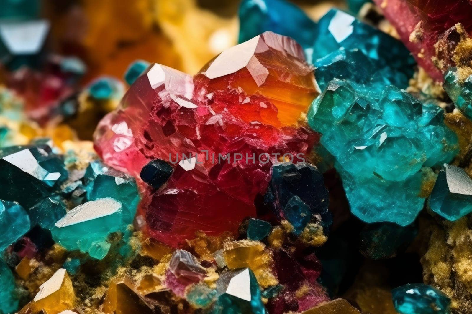 Colorful minerals closeup. Crystal jewel. Generate Ai