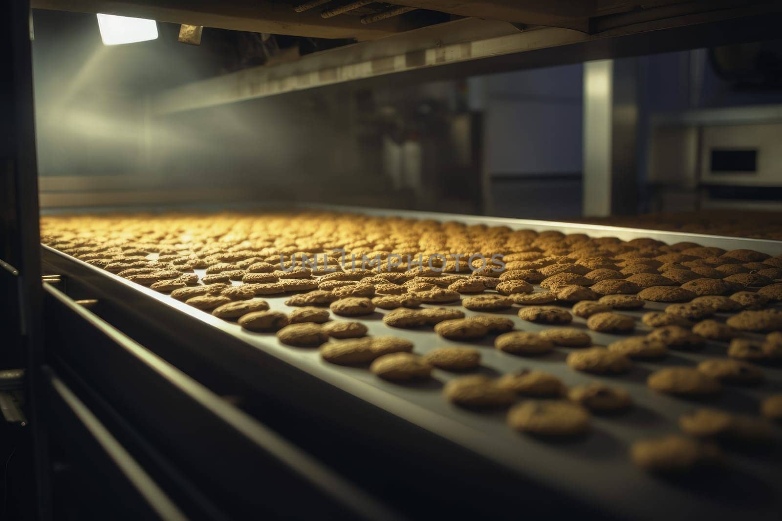 Chocolate cookie factory line. Generate Ai by ylivdesign