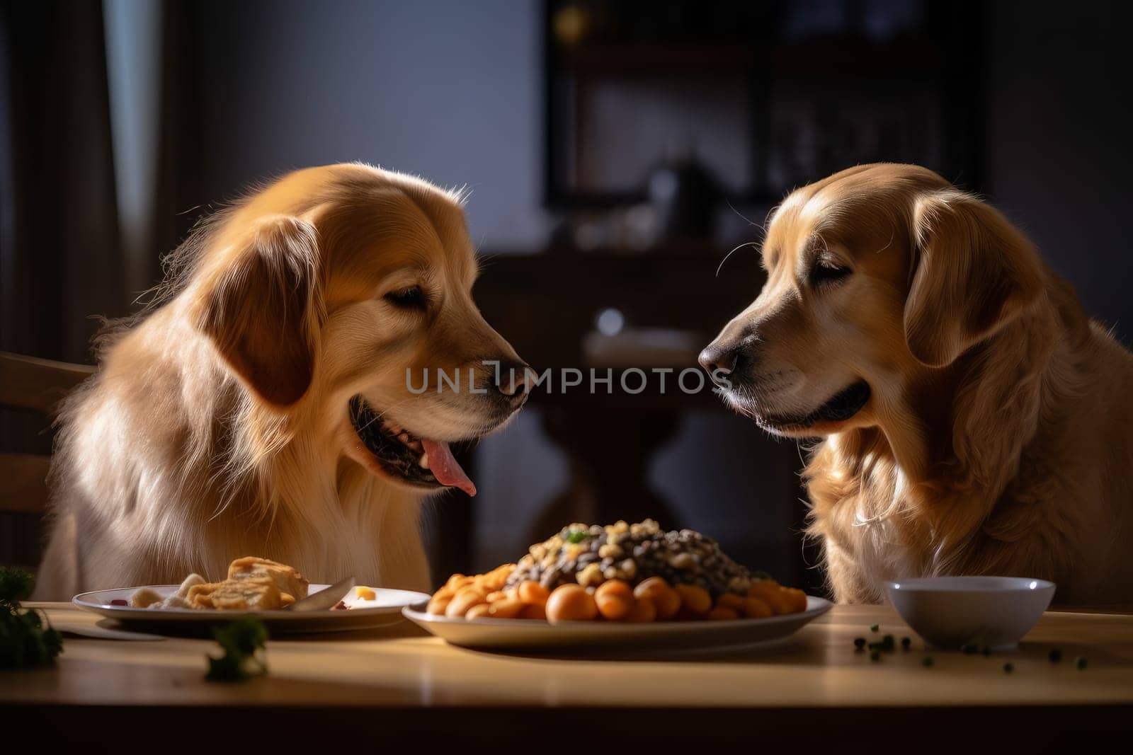 Dogs loves eating food. Generate Ai by ylivdesign