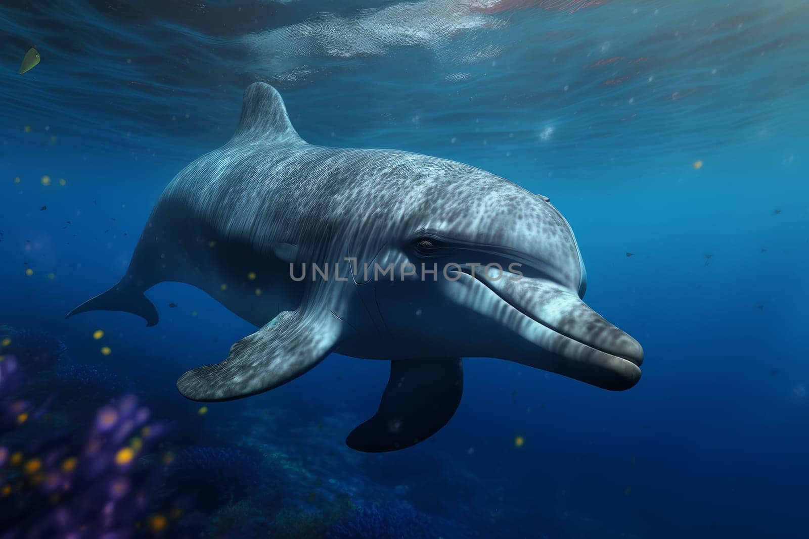 Dolphin under sea water. Generate Ai by ylivdesign