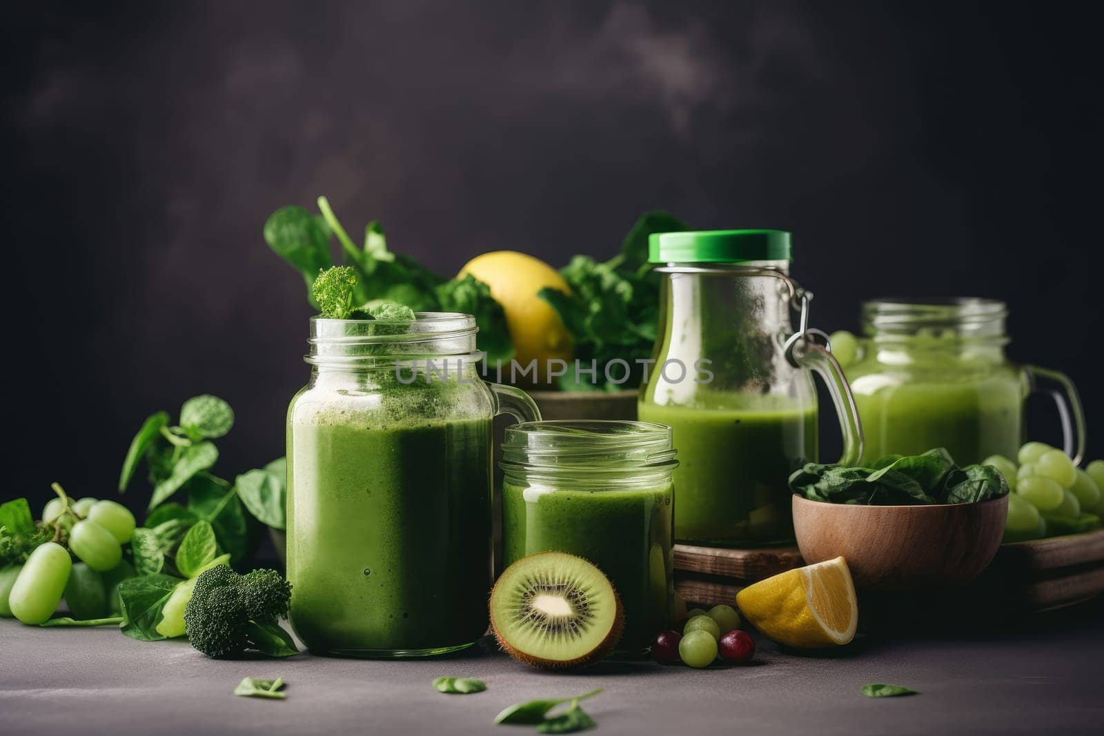 Green kiwi health smoothie. Organic drink. Generate Ai