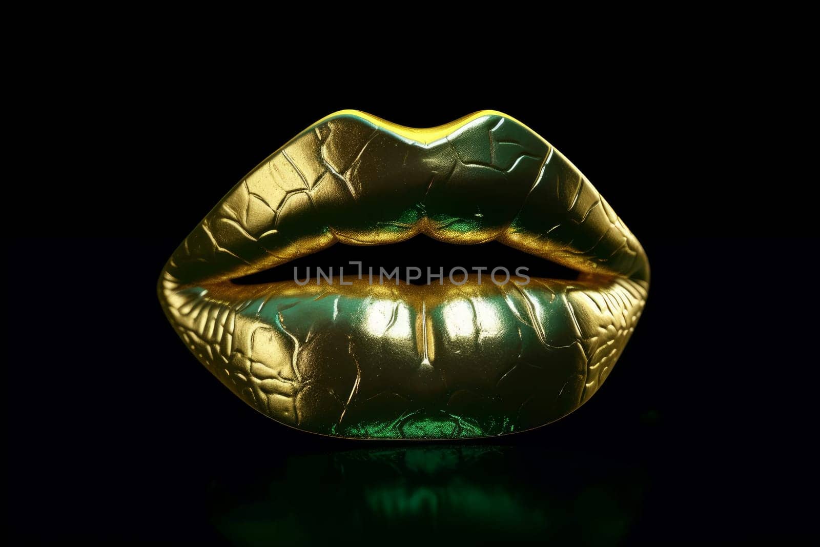 Golden lips. Fashion model paint. Generate Ai