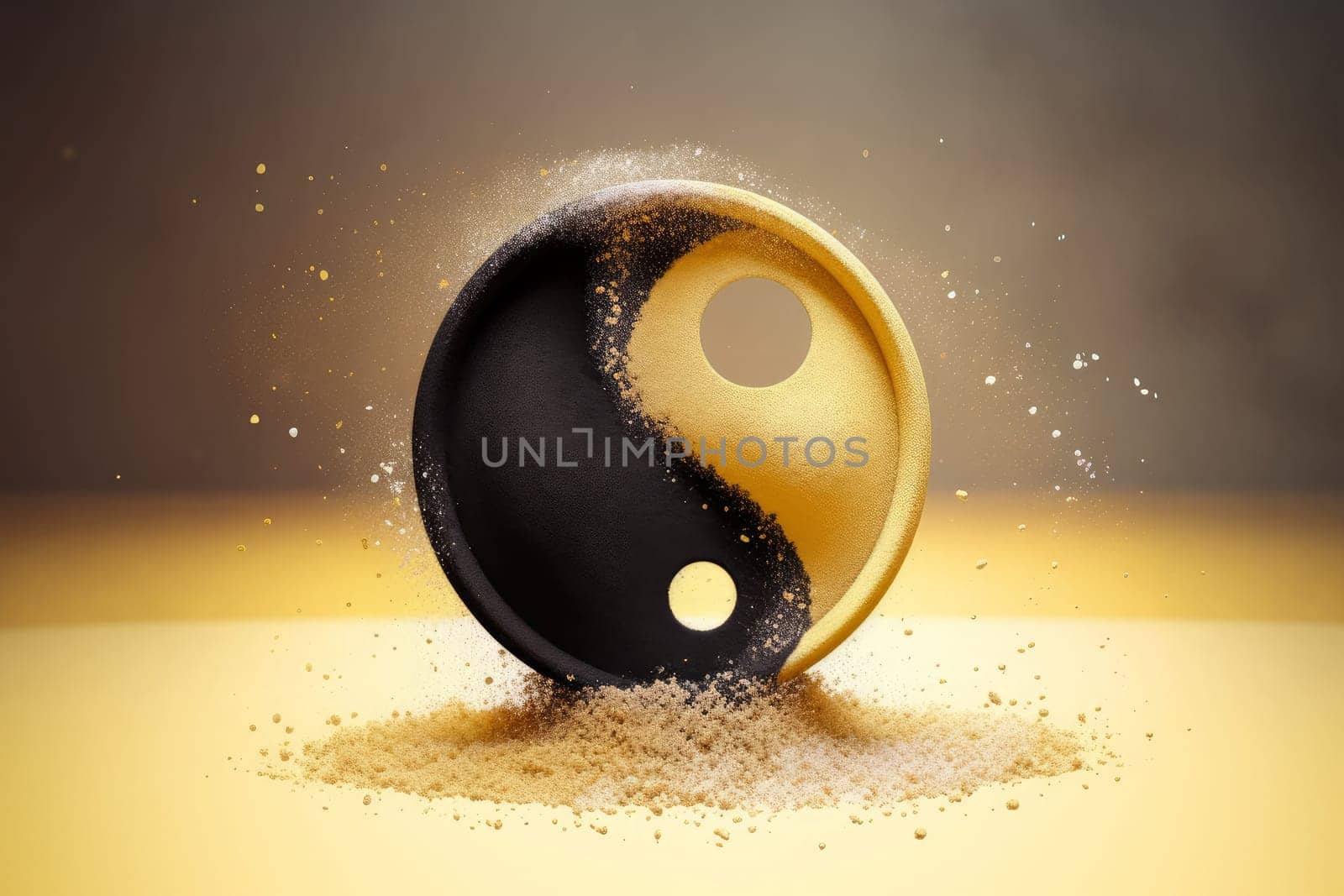 Yin yang on desert sand. Generate Ai by ylivdesign