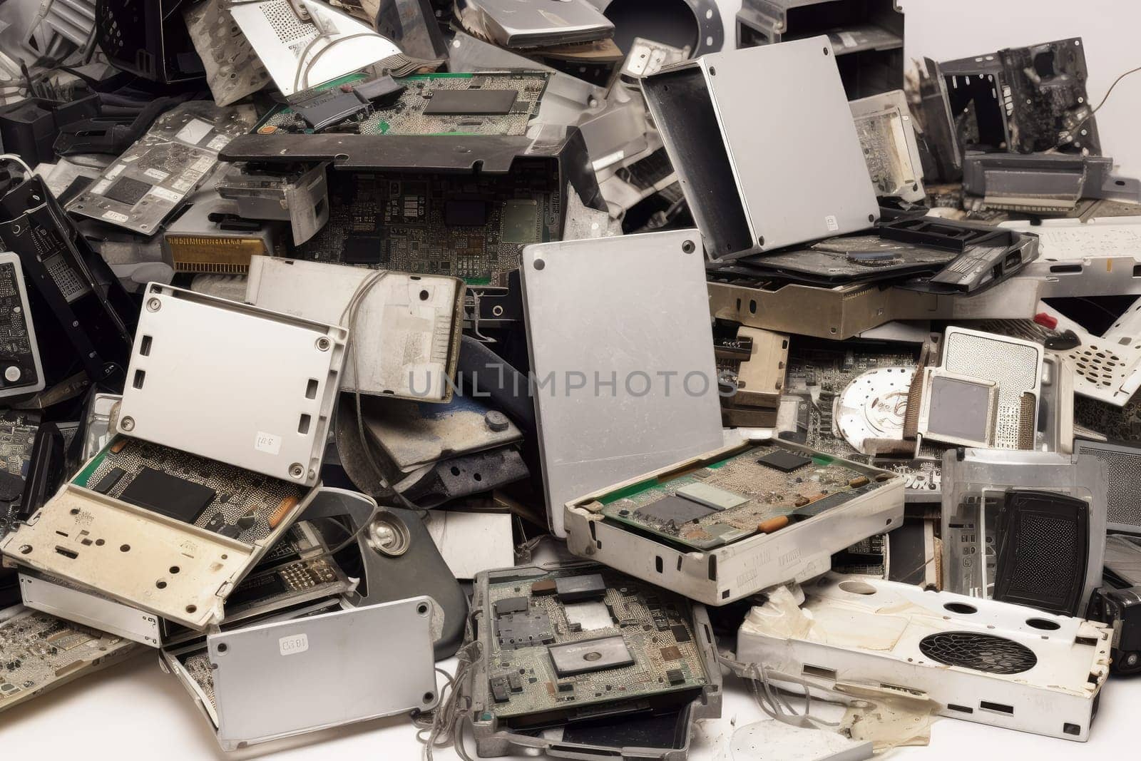 Hard disks garbage. Computer digital data. Generate Ai