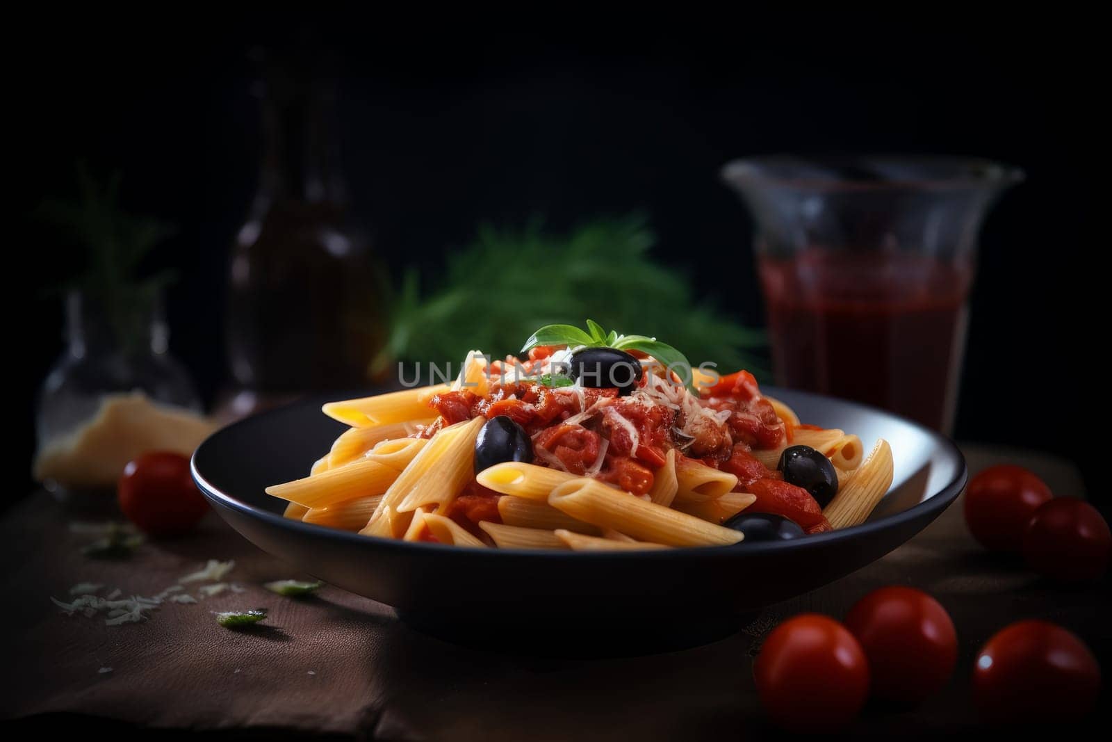 Italian food pasta. Table meal. Generate Ai
