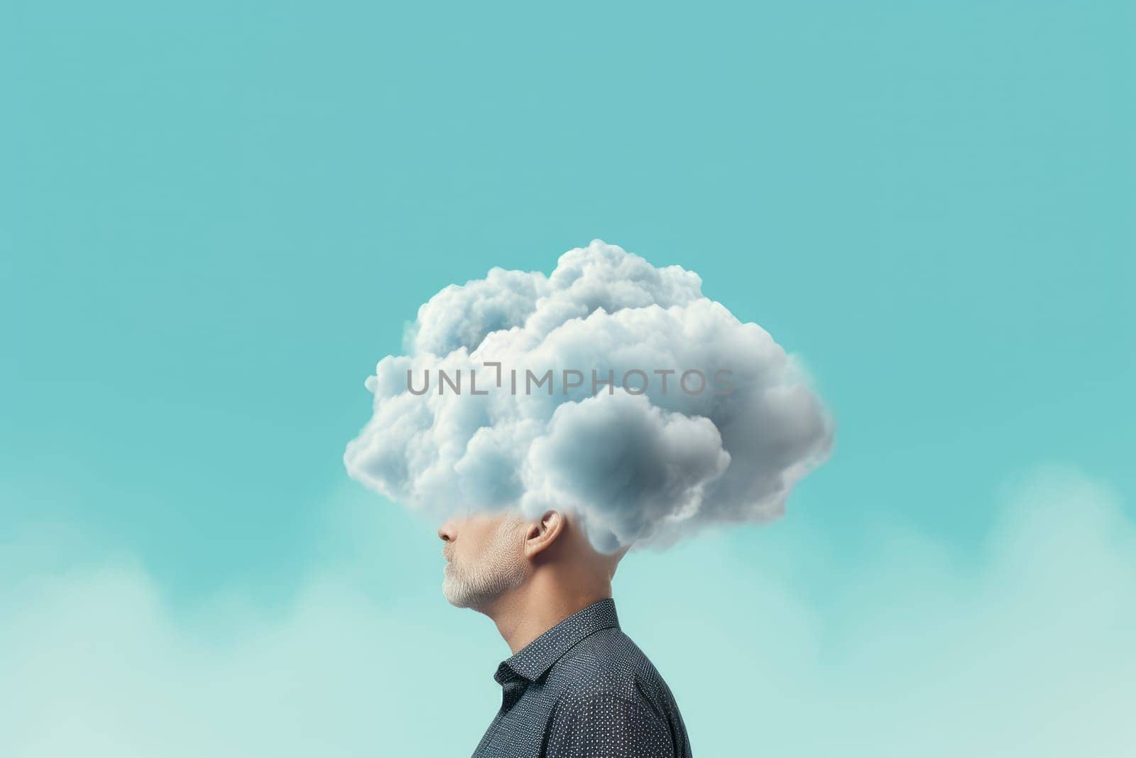 Man with head in cloud. Modern idea. Generate Ai