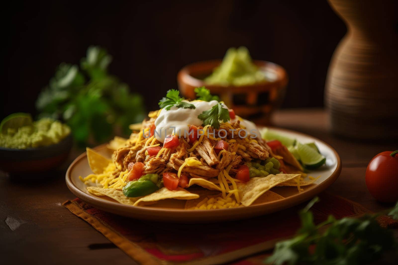 Mexican food closeup. Cuisine cooking dinner. Generate Ai
