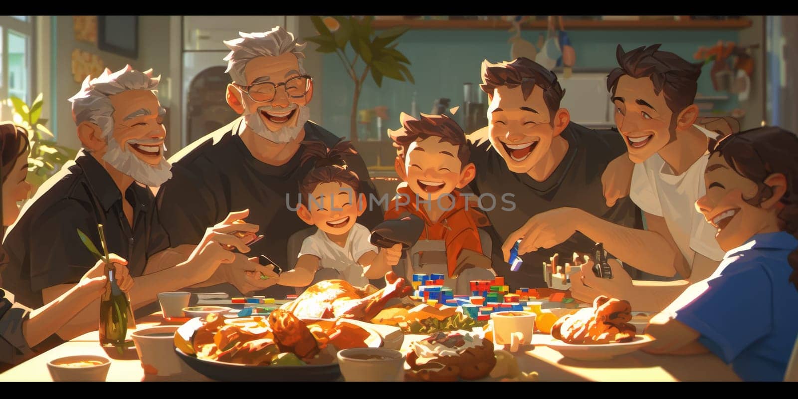 Happy family celebrating together at home. Multigenerational Household play enjoy time with family by Benzoix