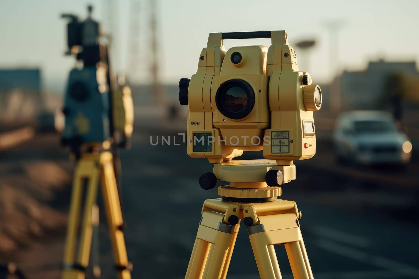 Surveyors equipment theodolite precision. Generate Ai by ylivdesign