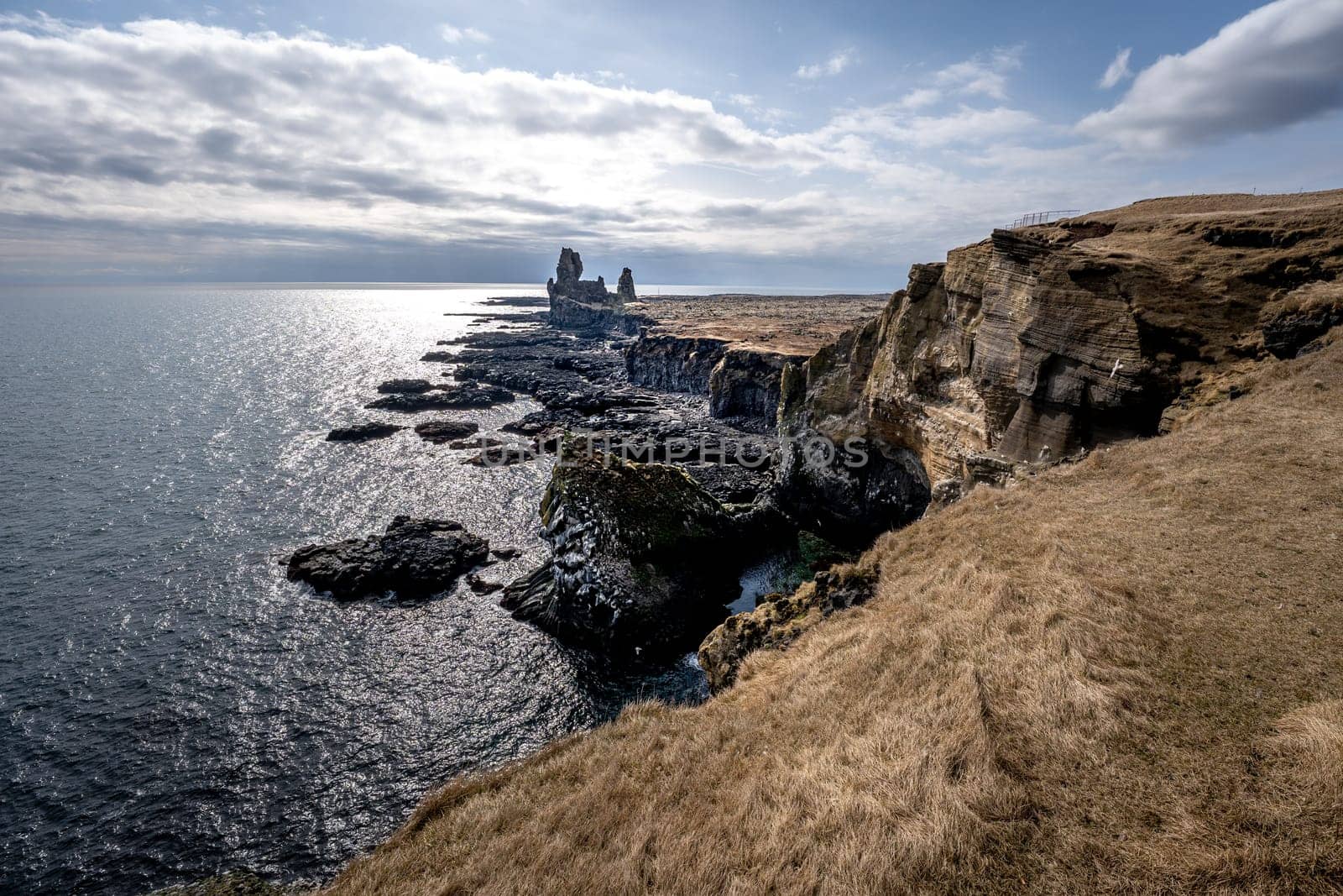 Classic view of Londrangar in spring in Iceland