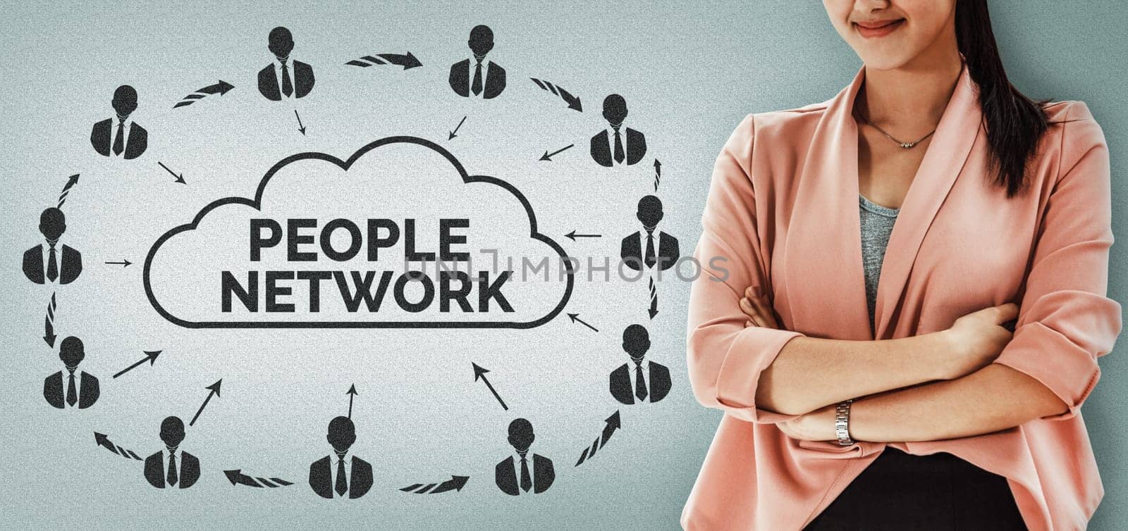 Human Resources Recruitment and People Networking Concept. Modern graphic interface showing professional employee hiring and headhunter seeking interview candidate for future manpower. uds