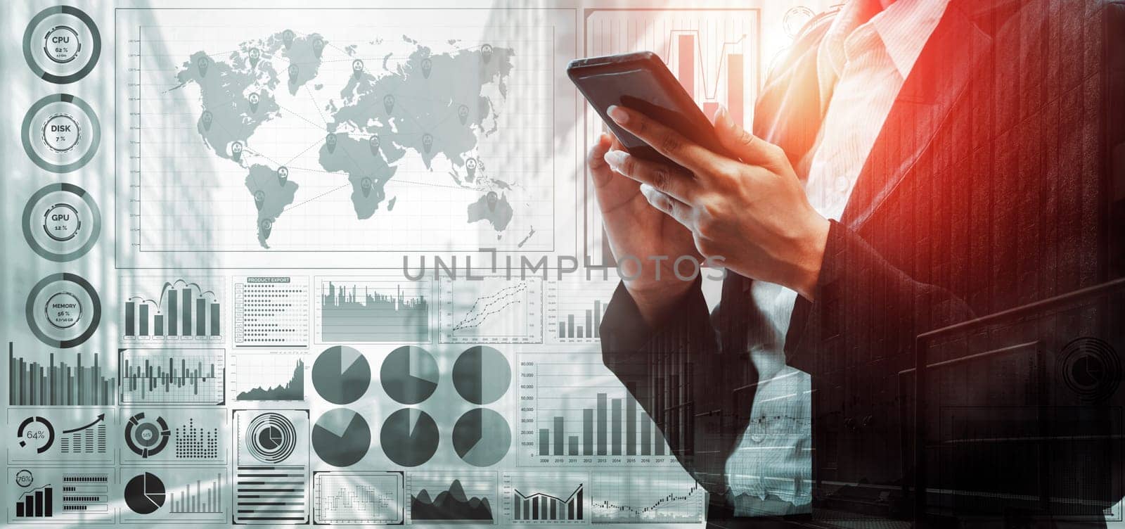 Data Analysis for Business and Finance Concept. Graphic interface showing future computer technology of profit analytic, online marketing research and information report for digital business strategy.