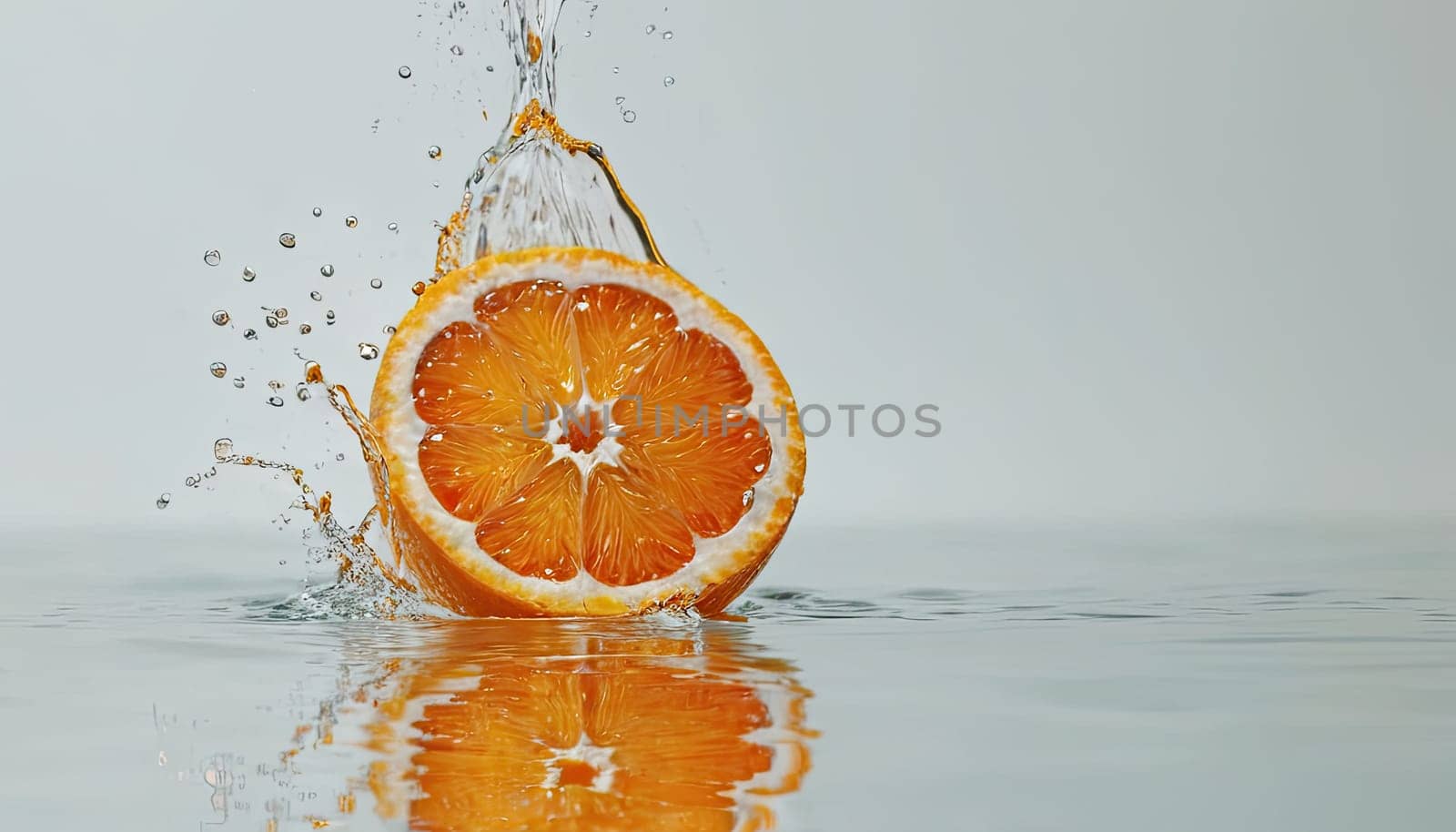Orange slices in water. Bright upright on wet surface