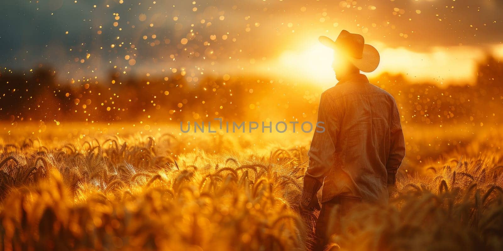 Farmer agriculture work hard young wheat in the field, the concept of natural farming, agriculture, the worker touches the crop and checks the sprouts, protect the ecology of the cultivated by Benzoix