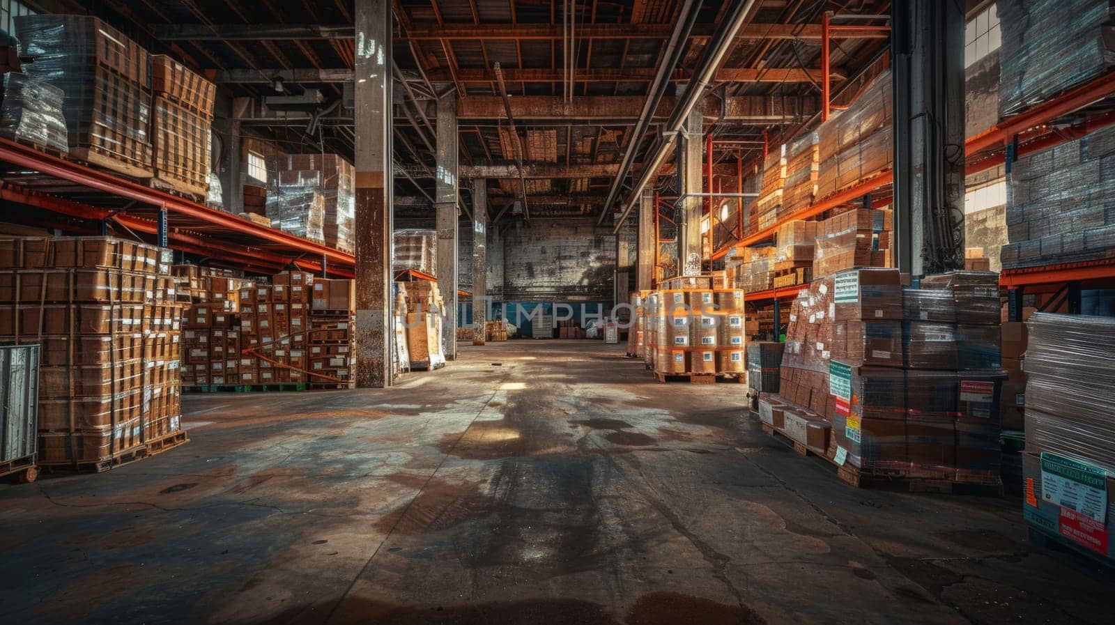 Photo of Warehouse Interior, Inventory Stacks, Industrial Environment by nijieimu