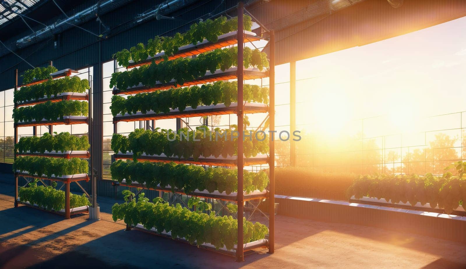 A building with automotive lighting tints and shades, filled with plants and sunlight streaming through the windows, creating a vibrant landscape