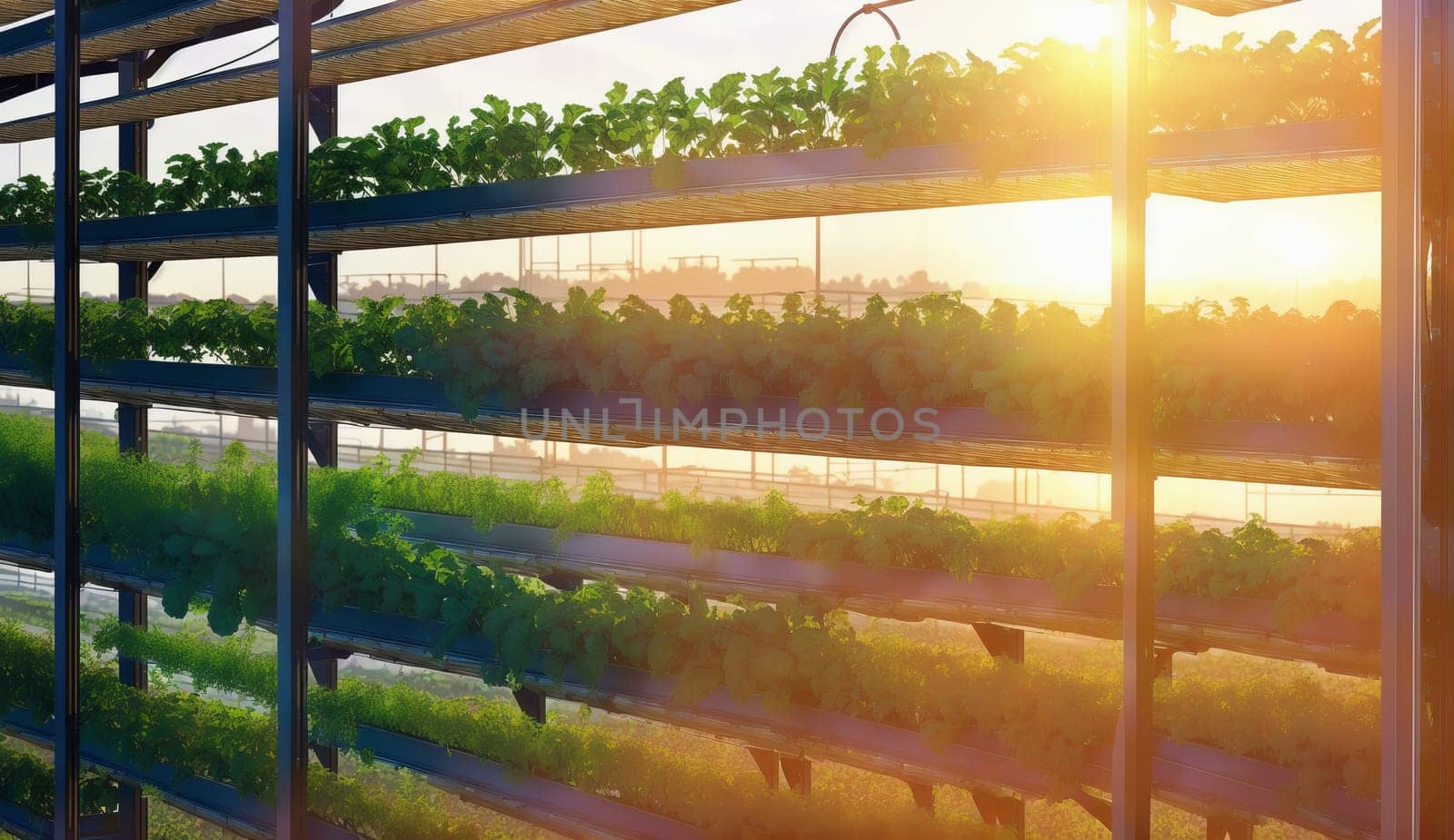 The sunlight filters through the windows of a plantfilled greenhouse, casting tints and shades on the wood and metal structures