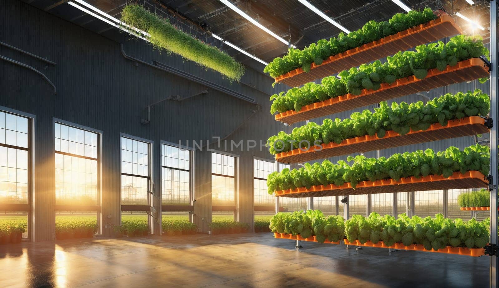 a room with a lot of windows and plants growing on the wall . High quality