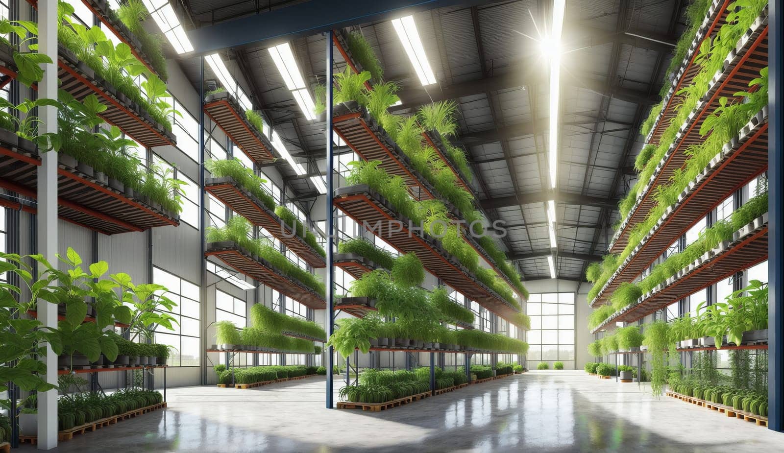 Vast warehouse housing numerous green plants and vegetation by DCStudio