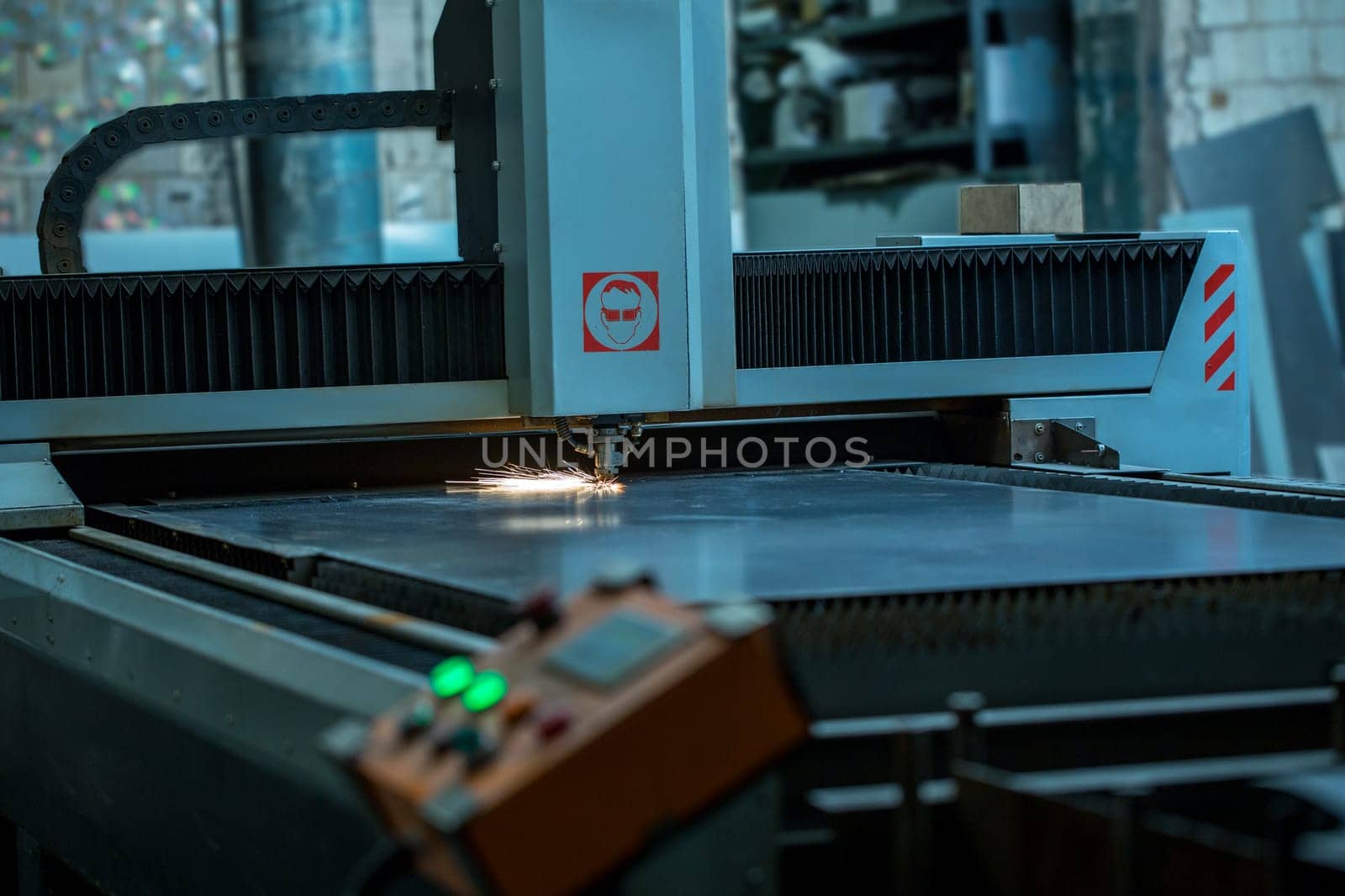 Laser cutting of metal. Automated machine at workshop
