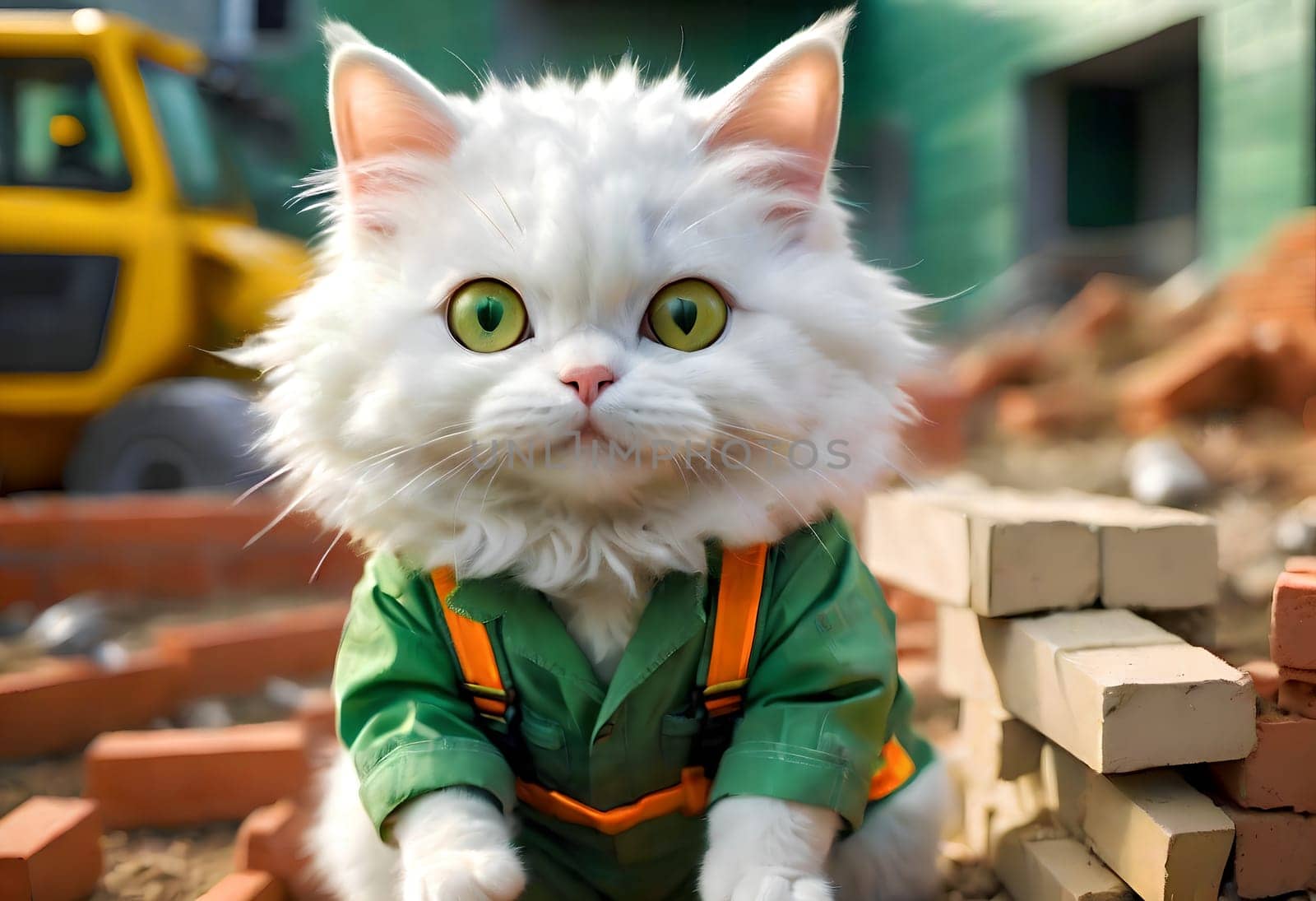 the cat works in the construction industry. AI generated image.