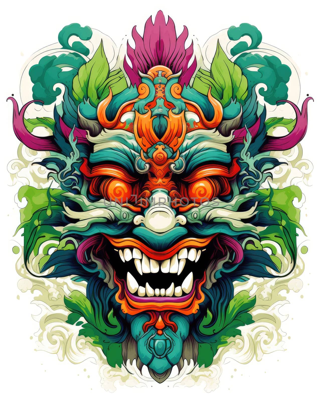 Ethnic mask of evil head in traditional ethnic oriental style. by palinchak