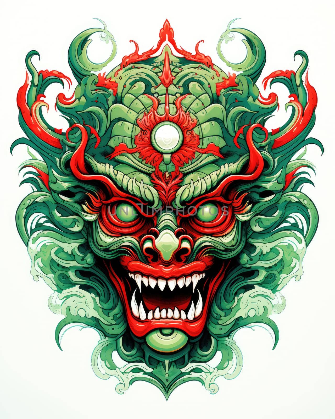 Ethnic mask of evil head in traditional ethnic oriental style. by palinchak