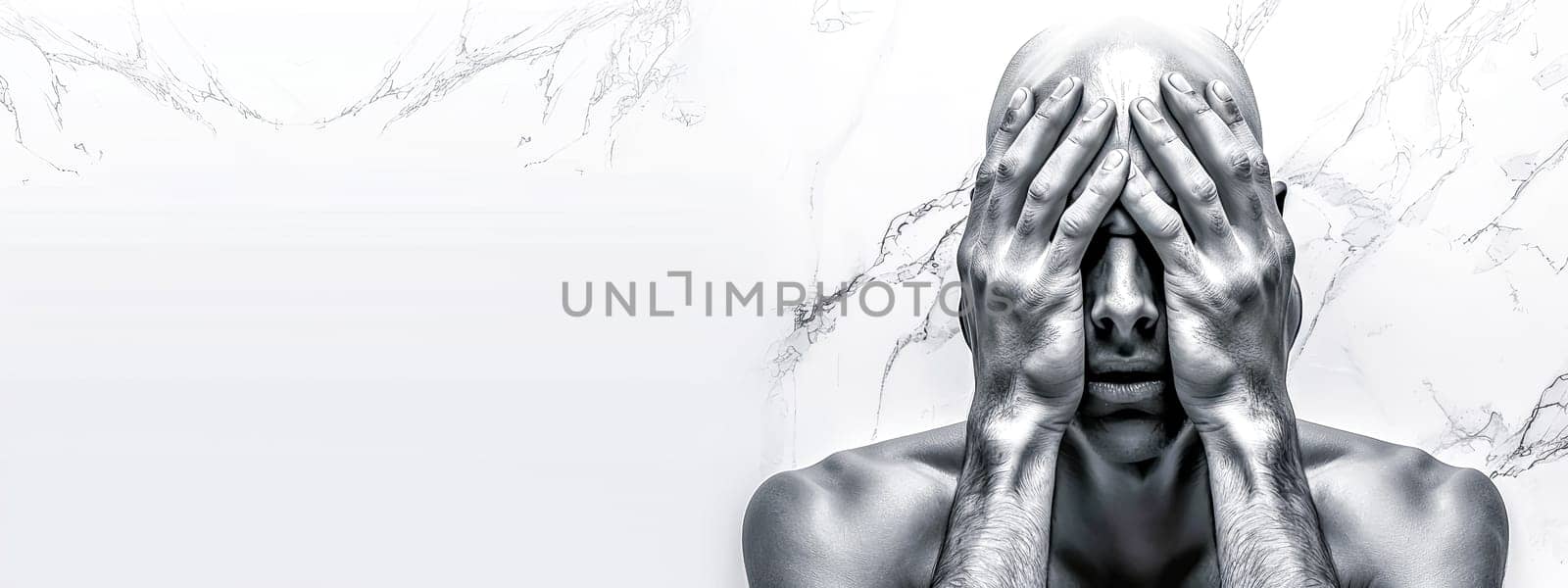 Artistic monochrome image of a person covering face with hands