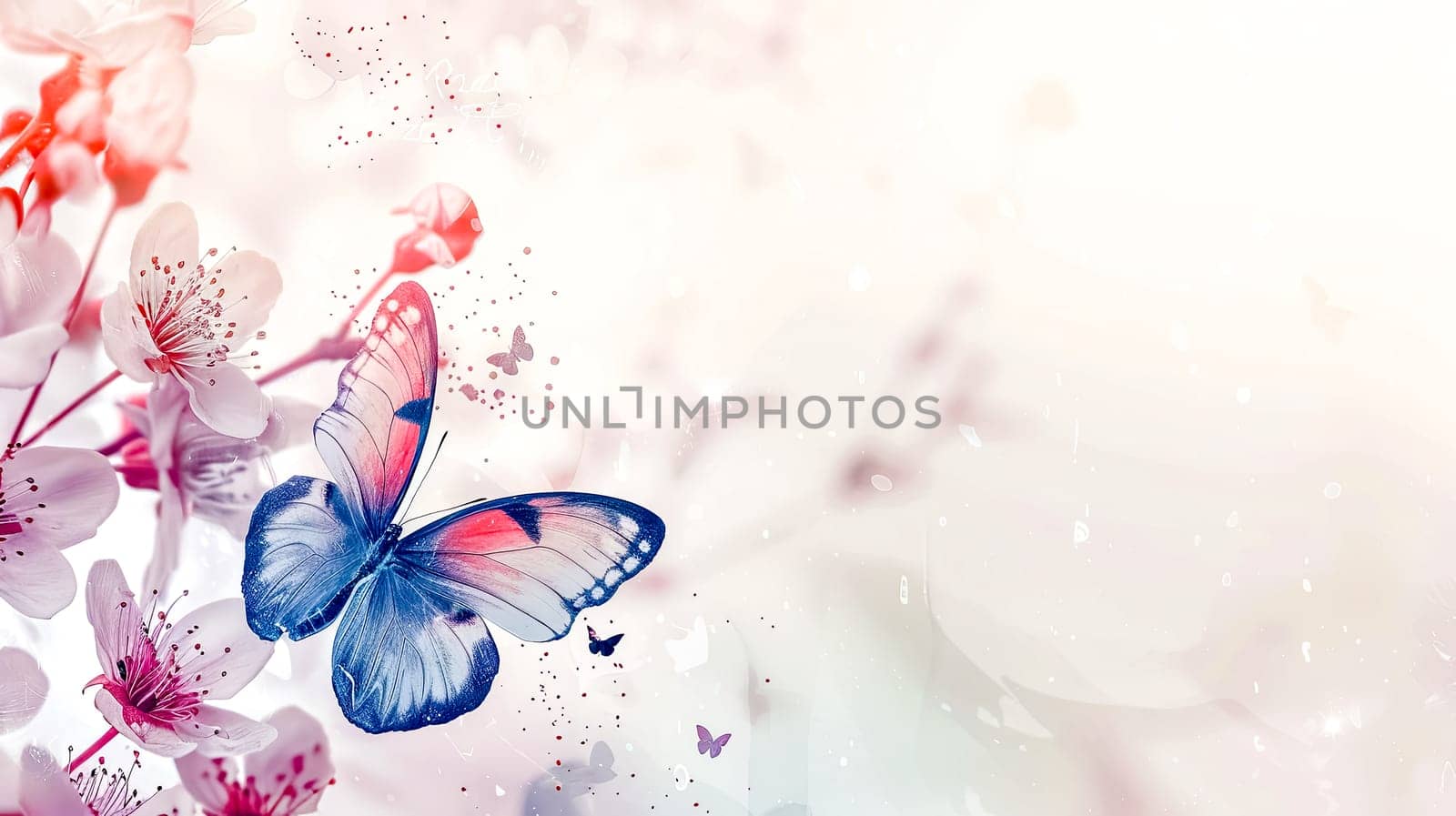 Spring awakening: cherry blossoms and butterflies, copy space by Edophoto