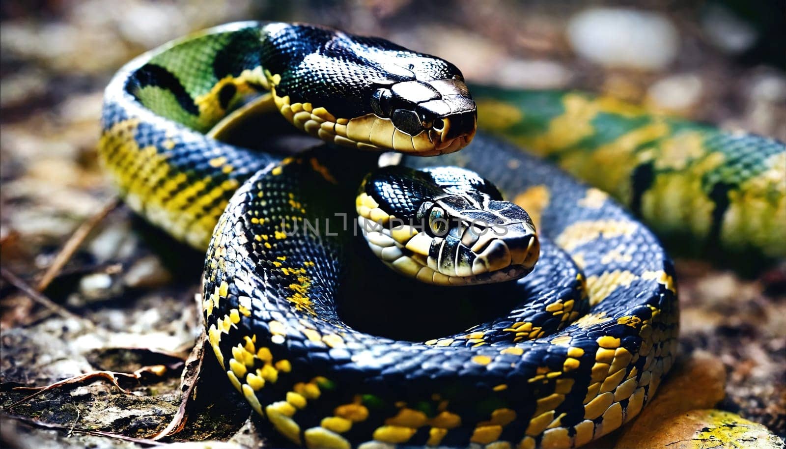 The snake curled up into a ball. Generative AI. High quality photo