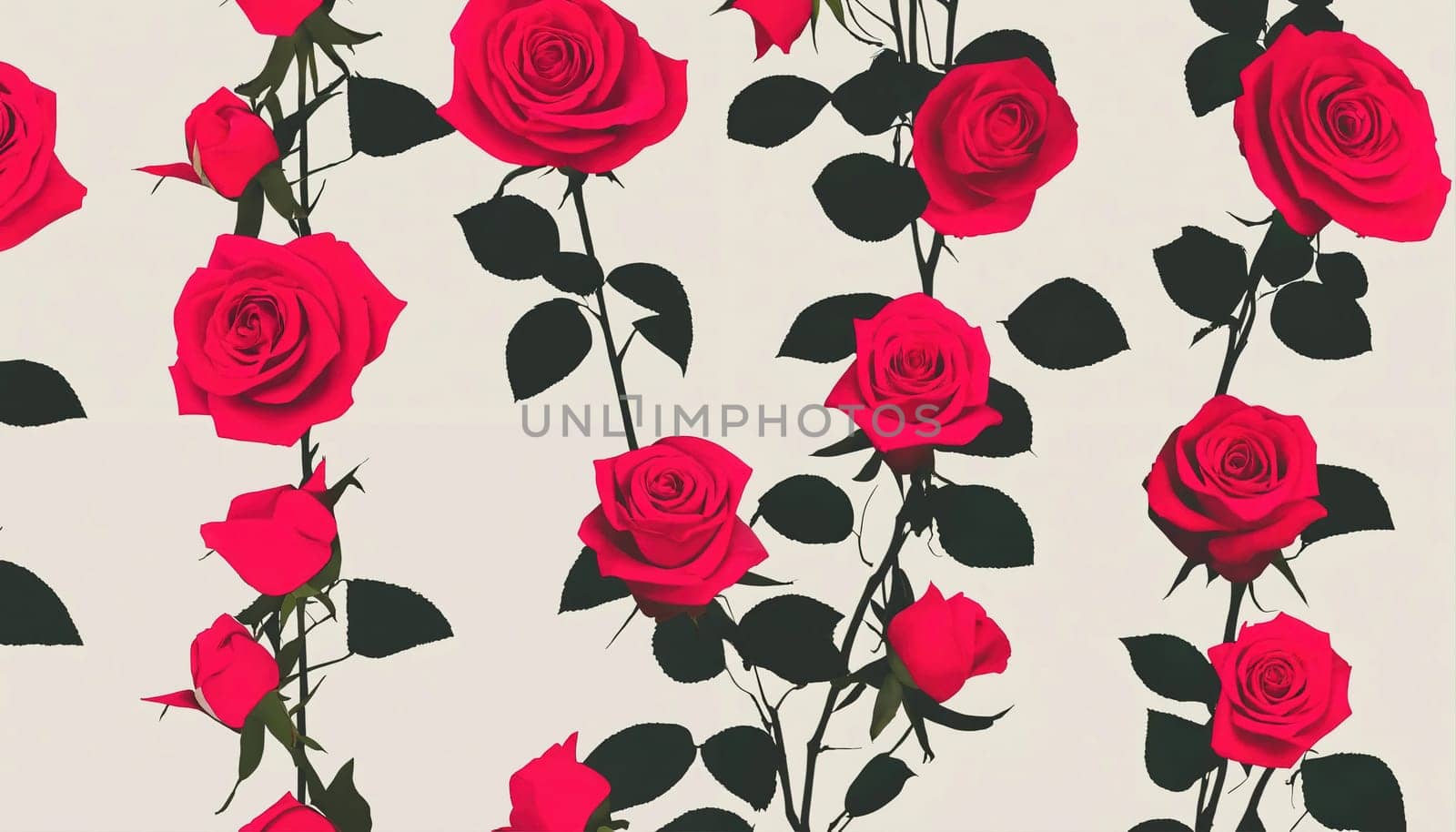 Wall of roses. Red flowers. Generative AI. High quality photo